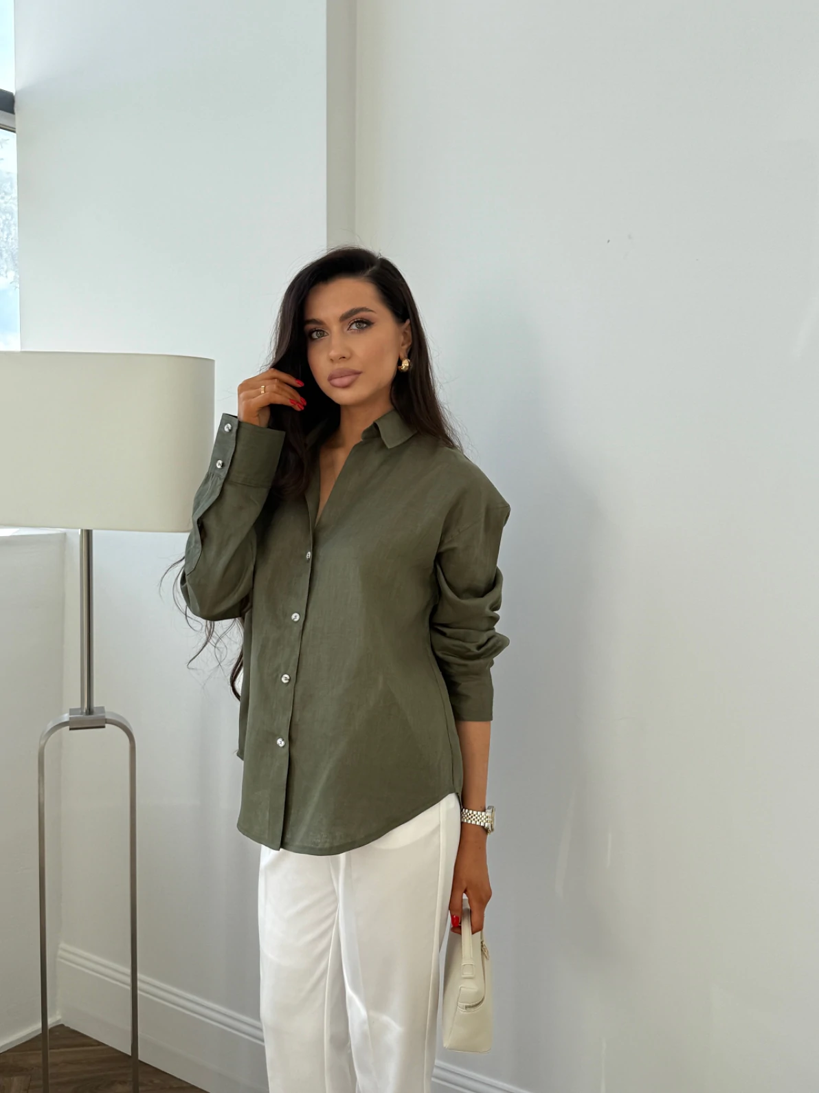 Сорочка linen light Колір: Олива; Розмір: ХС-С