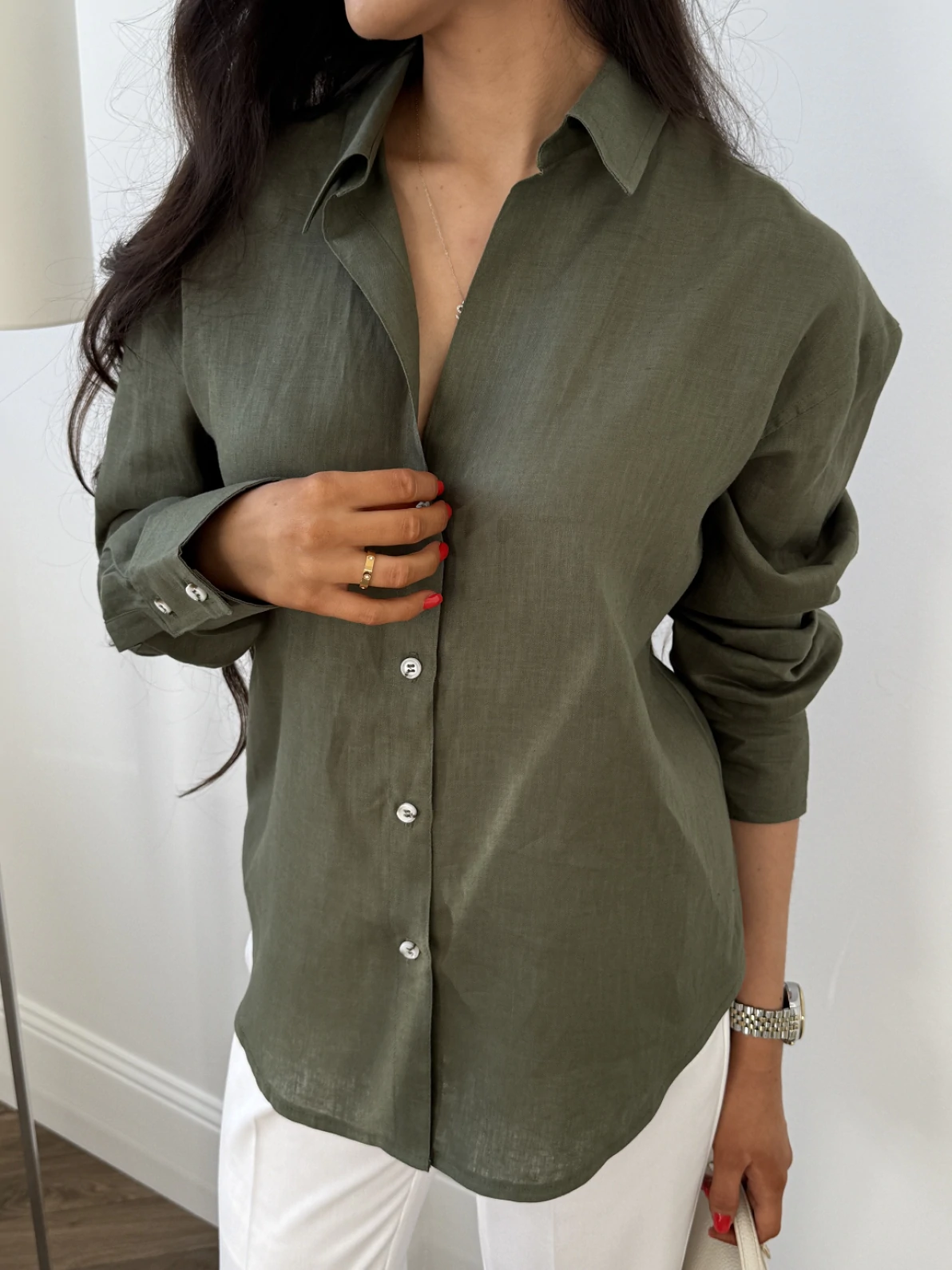 Сорочка linen light Колір: Олива; Розмір: С-М